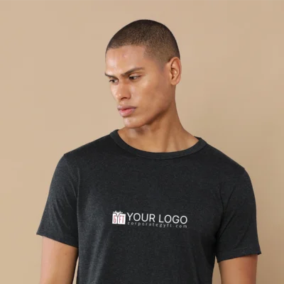Buy Sustainable 3D Crew Neck Tee - Charcoal Melange in bulk for Corporate Gifting | Corporate Gyft