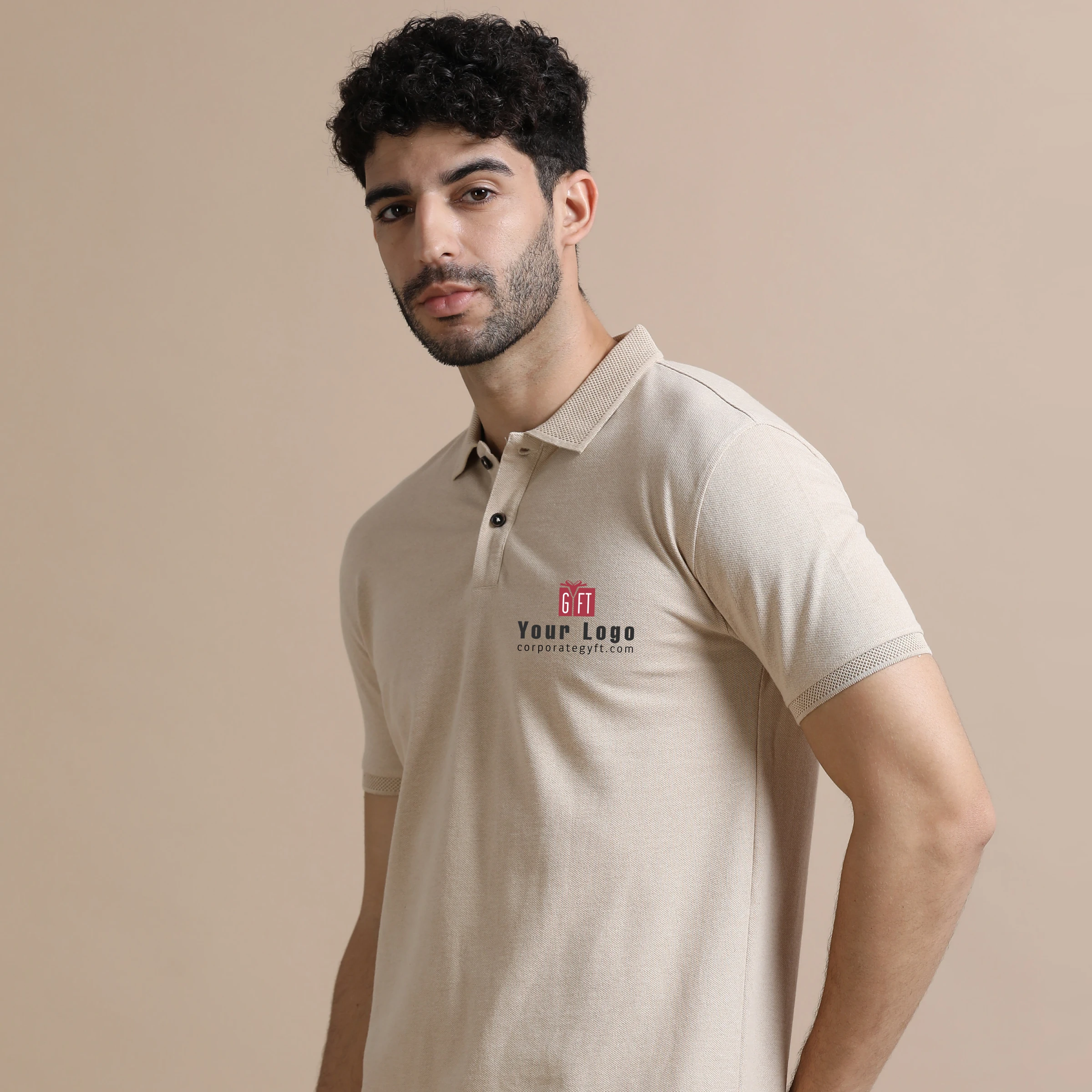 Executive Polo T-Shirt - Sand Beige Buy Executive Polo T-Shirt - Sand Beige in bulk for Corporate Gifting | Corporate Gyft
