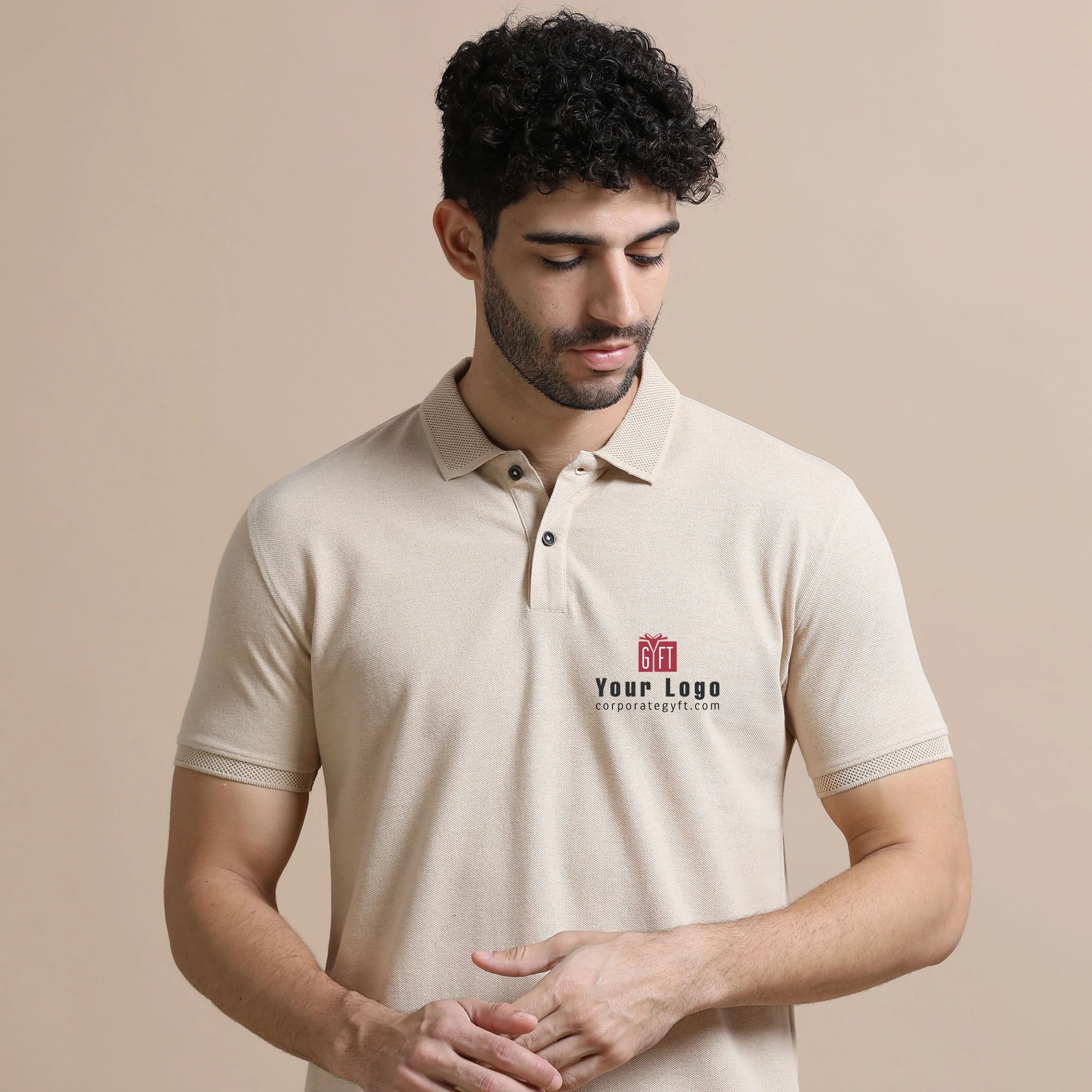 Executive Polo T-Shirt - Sand Beige Buy Executive Polo T-Shirt - Sand Beige in bulk for Corporate Gifting | Corporate Gyft