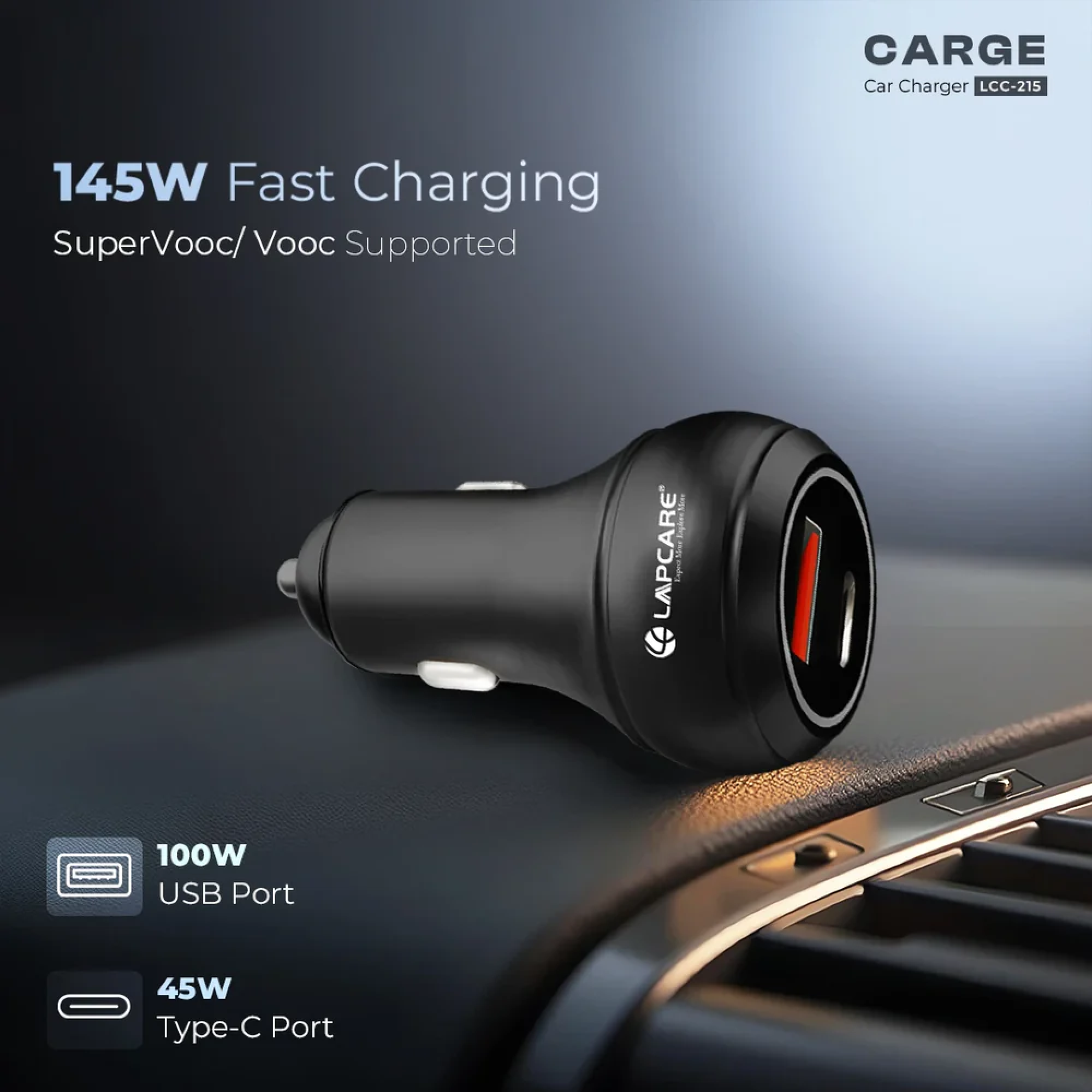Lapcare Carge 145 Car Charger - Black Buy Lapcare Carge 145 Car Charger - Black in bulk for Corporate Gifting | Corporate Gyft