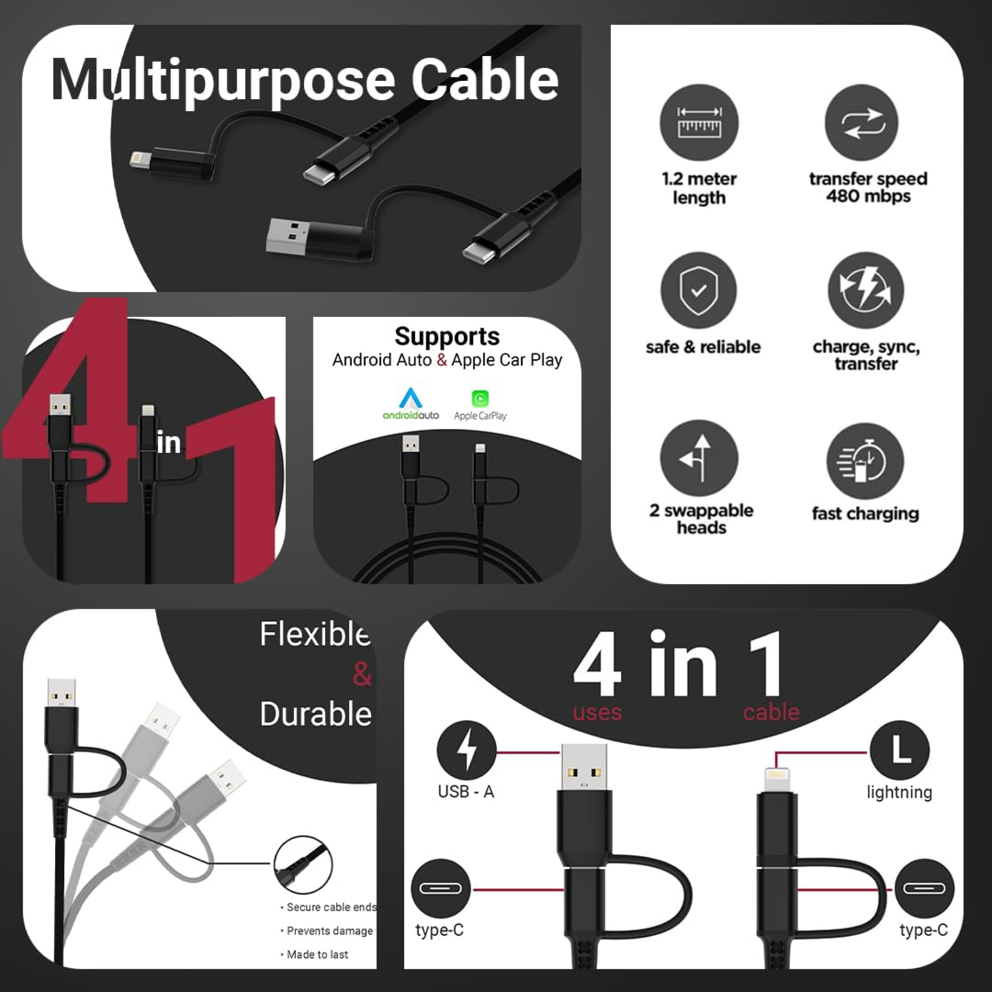 Lapcare All-In-One Charging Cable Buy Lapcare All-In-One Charging Cable in bulk for Corporate Gifting | Corporate Gyft