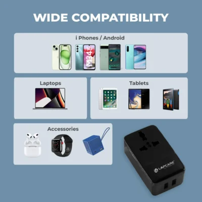 Buy Lapcare Multiport Travel Charger – Black in bulk for Corporate Gifting | Corporate Gyft