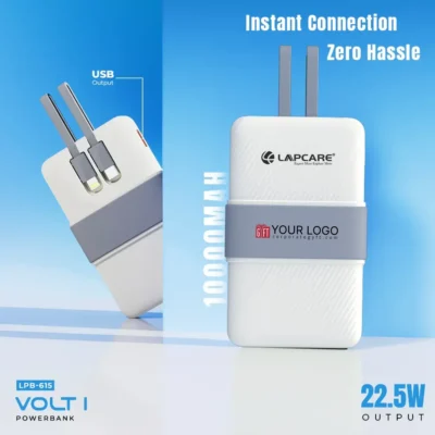 Buy Lapcare Built-In Cable Power Bank - Grey in bulk for Corporate Gifting | Corporate Gyft