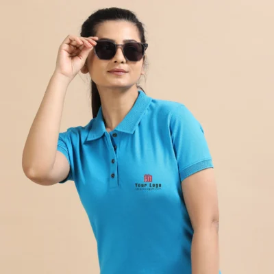 Buy Female Sustainable Smart Polos - Aqua Blue in bulk for Corporate Gifting | Corporate Gyft