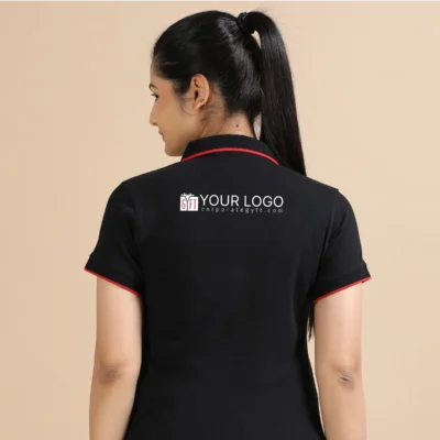 Buy Female Sustainable Smart Polos - Black With Red in bulk for Corporate Gifting | Corporate Gyft