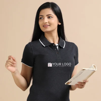 Buy Female Sustainable Smart Polos - Charcoal Melange in bulk for Corporate Gifting | Corporate Gyft
