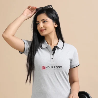 Buy Female Sustainable Smart Polos - Heather Grey in bulk for Corporate Gifting | Corporate Gyft