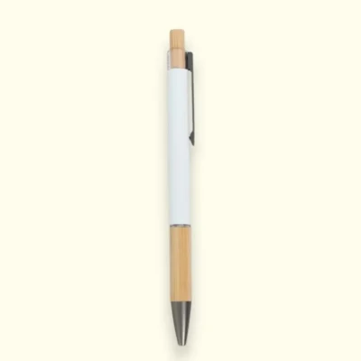 Buy Caneta Metal Pen with Bamboo Grip - White in bulk for Corporate Gifting | Corporate Gyft