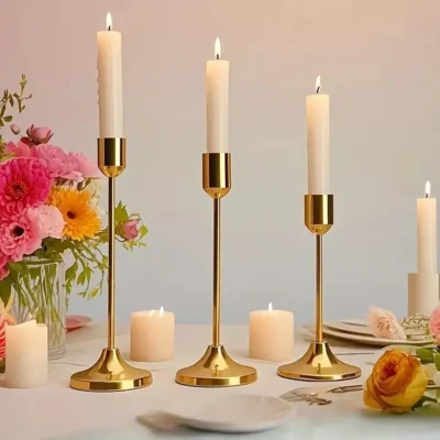 Golden Goblet Taper Candle Holder Set