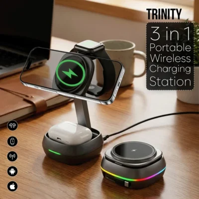 Buy Trinity 3 in 1 Portable Wireless Charging Station in bulk for Corporate Gifting | Corporate Gyft