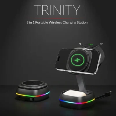 Buy Trinity 3 in 1 Portable Wireless Charging Station in bulk for Corporate Gifting | Corporate Gyft